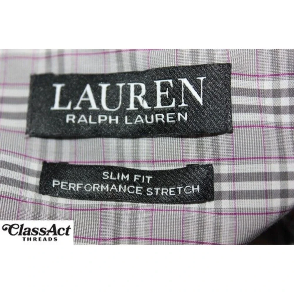 Lauren Ralph Lauren Gray Plaid Slim Fit Performance Stretch 17.5 XL Black Label - Picture 10 of 10